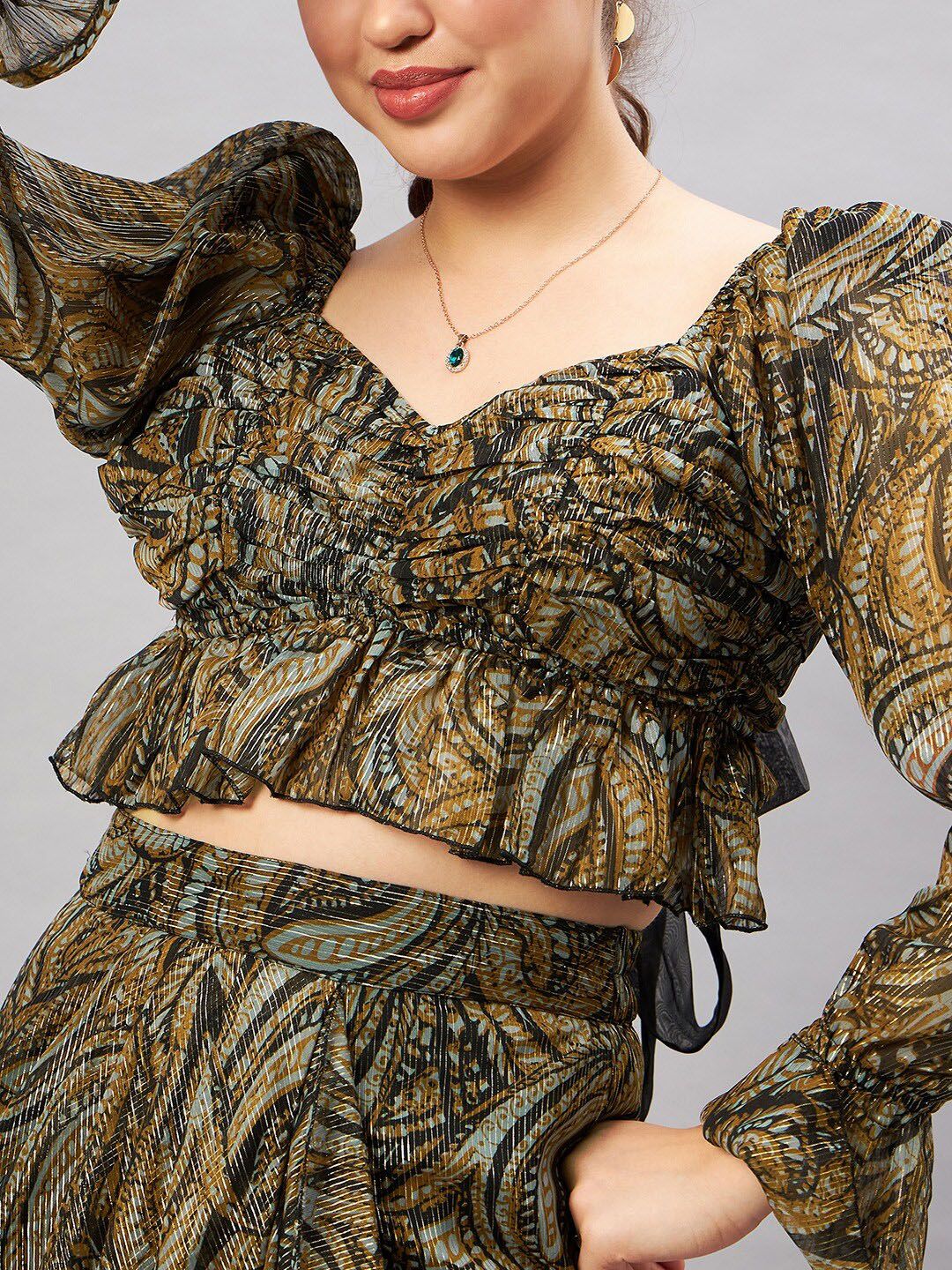 Antheaa Printed Top With Skirt