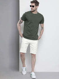 The Indian Garage Co Men White Distressed Slim Fit Shorts