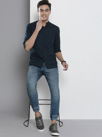 The Indian Garage Co Men Blue Cropped Jogger Heavy Fade Jeans