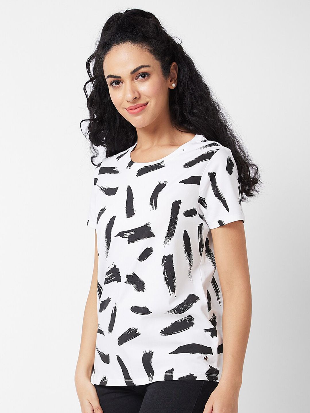SPYKAR Graphic Printed Round Neck Half Sleeves Cotton Casual T-shirt