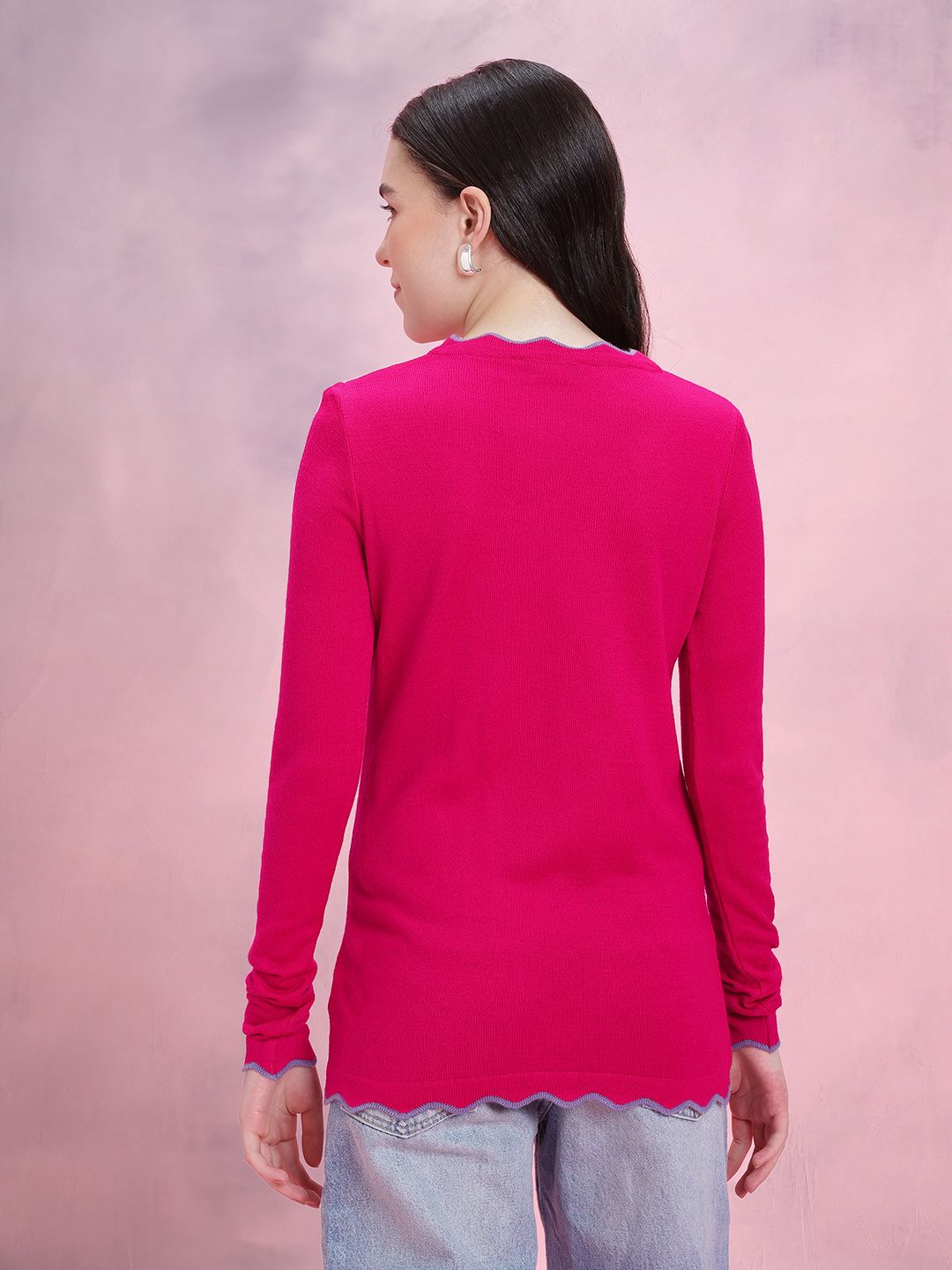 DressBerry Women Scalloped Hem Acrylic Pullover
