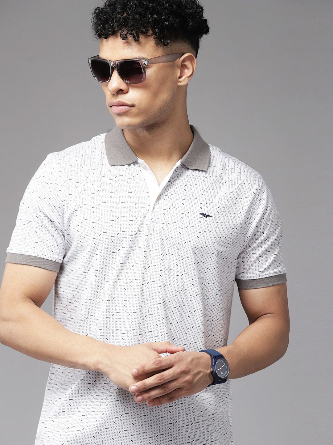 Park Avenue Men Geometric Print Polo Collar Slim Fit T-shirt