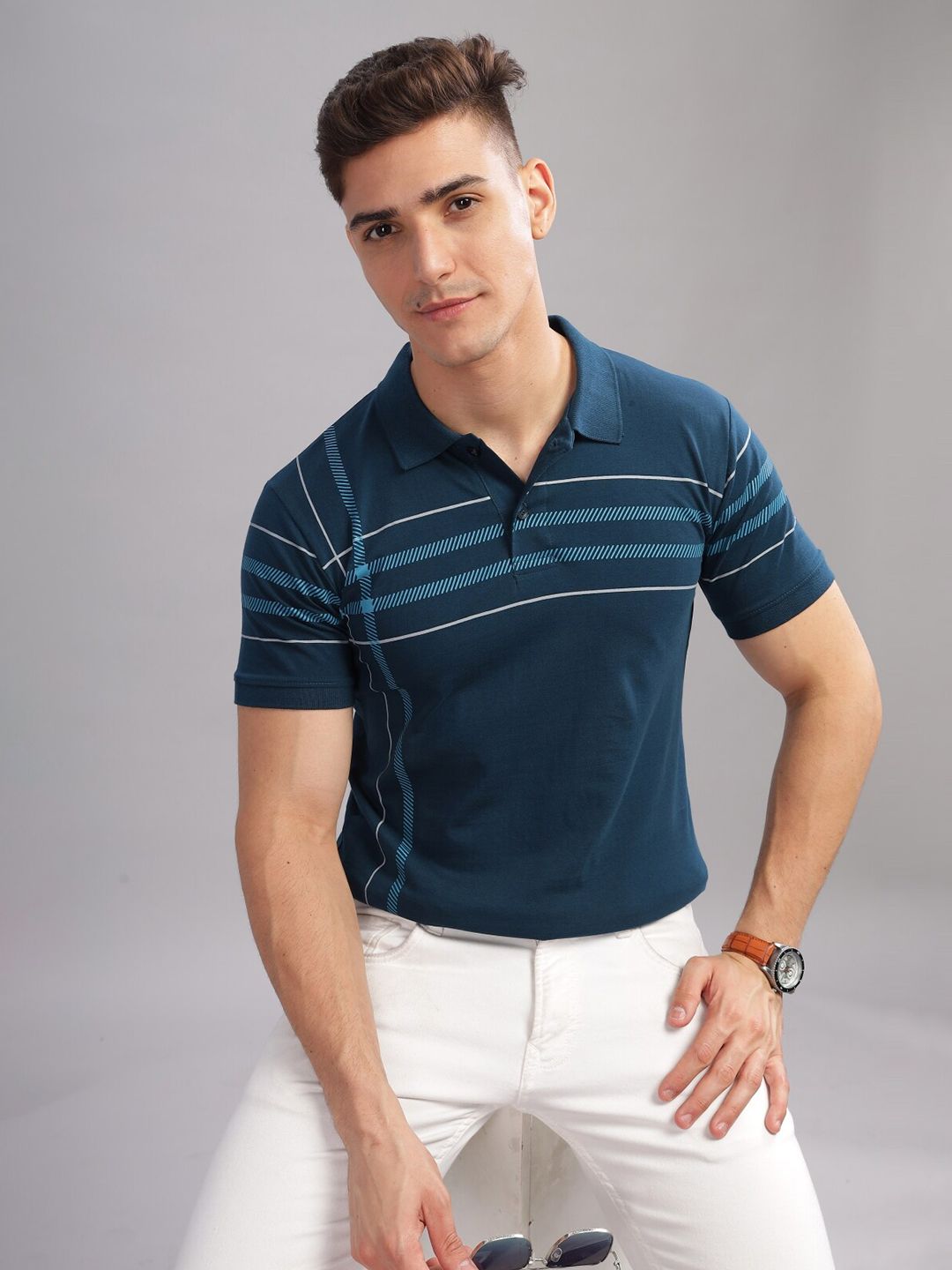 Baju-T Kapas Tulen Kolar Polo Bergaris ADRO Bersaiz Besar