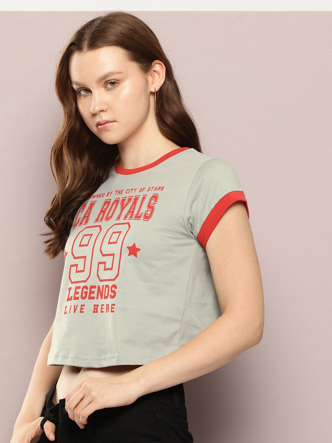 DILLINGER Women Regular Cropped Varsity Printed Tshirt