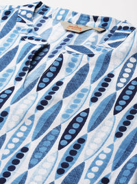 Anouk Geometric Motifs Printed Band Collar Straight Kurta with Trousers & Dupatta