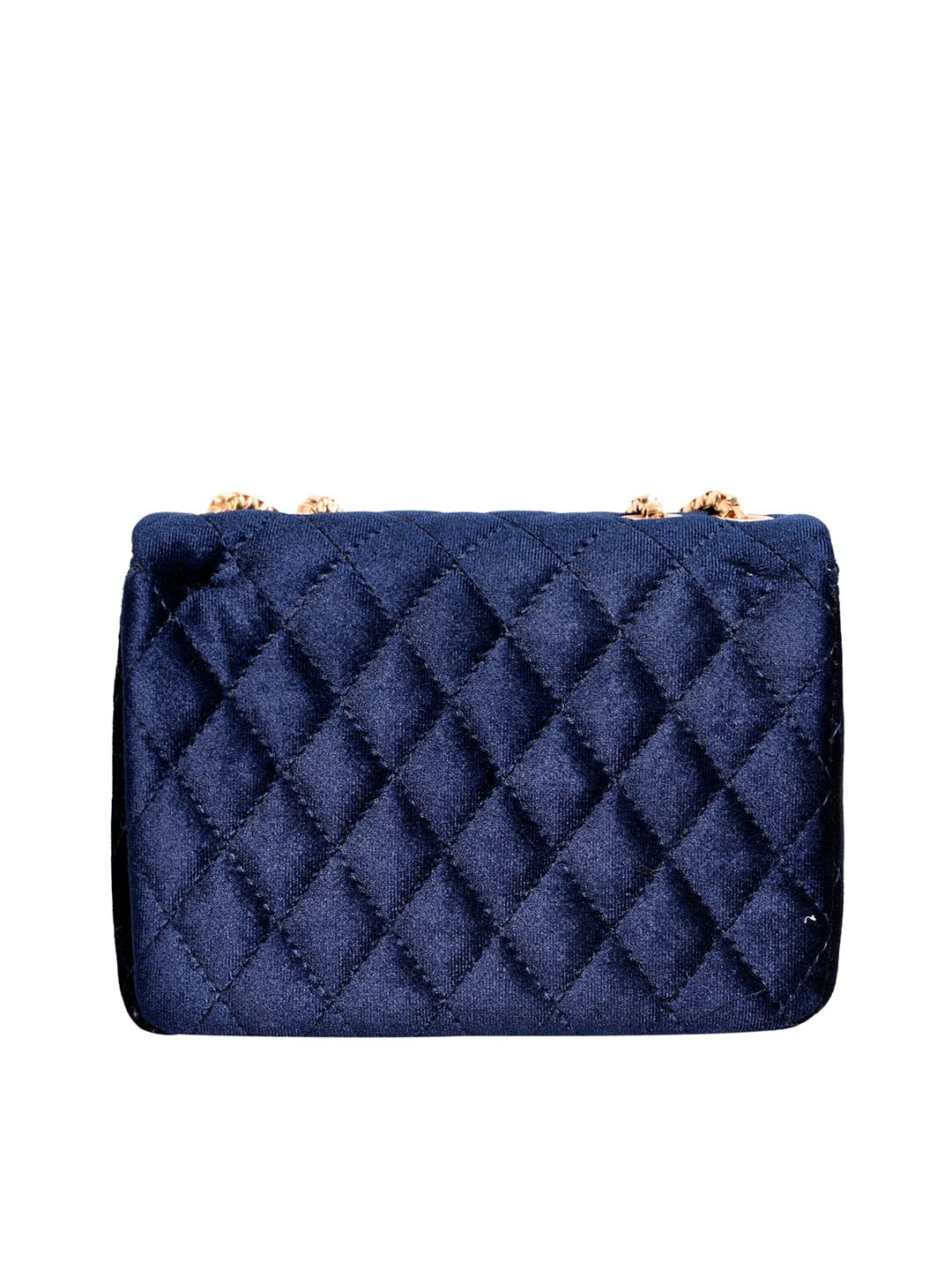 Lino Perros Navy Blue Quilted Shoulder Bag with Velvet Finish