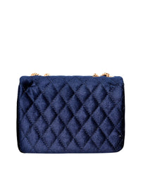 Lino Perros Navy Blue Quilted Shoulder Bag with Velvet Finish