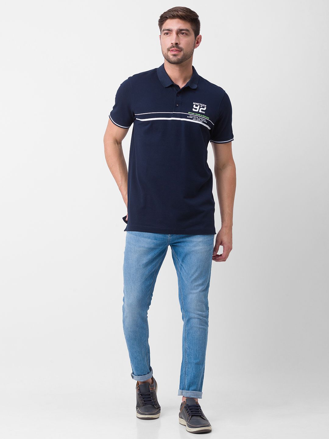SPYKAR Typography Printed Polo Collar Slim Fit Casual T-shirt