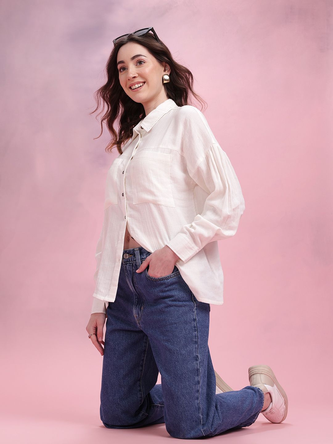 DressBerry Pure Cotton Drop-Shoulder Sleeves Relaxed Fit Shirt