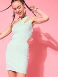 STREET 9 Turquoise Blue One Shoulder Knit Bodycon Dress
