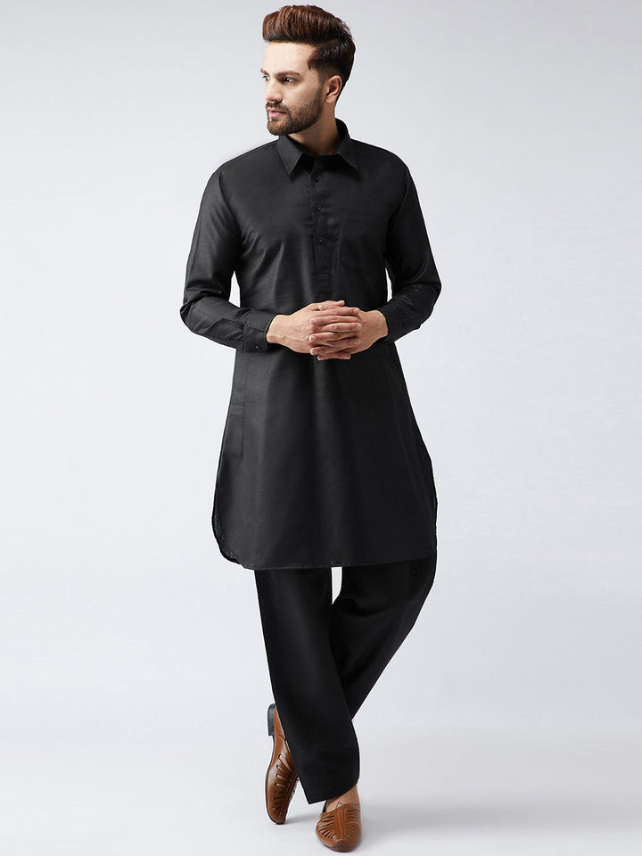 SOJANYA Lelaki Hitam Solid Kurta Lurus