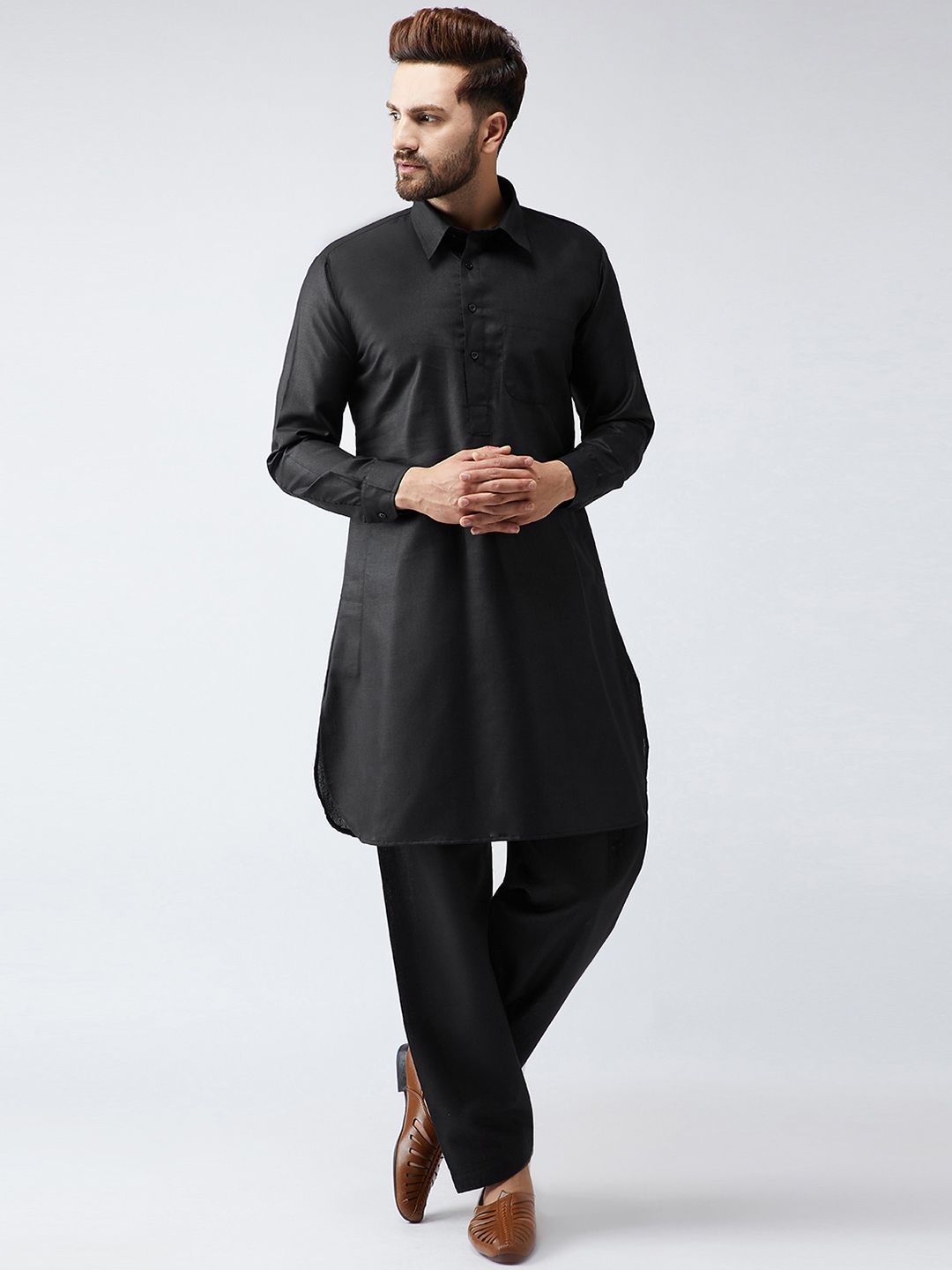 SOJANYA Lelaki Hitam Solid Kurta Lurus