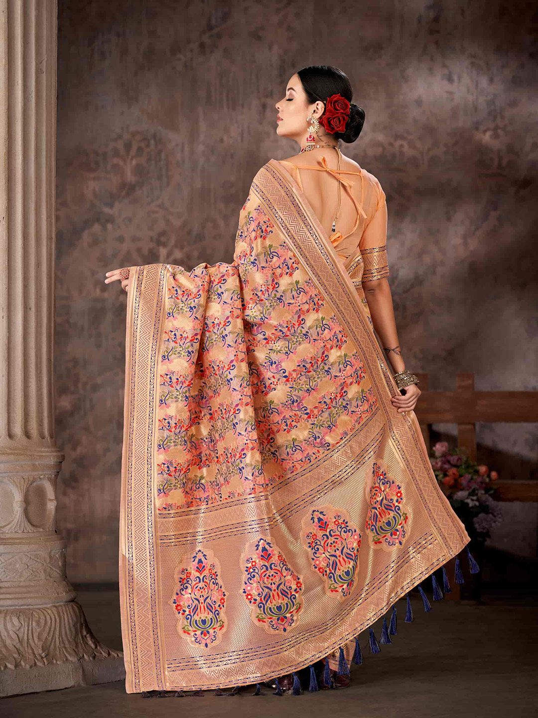 Silk Land Floral Woven Design Zari Saree