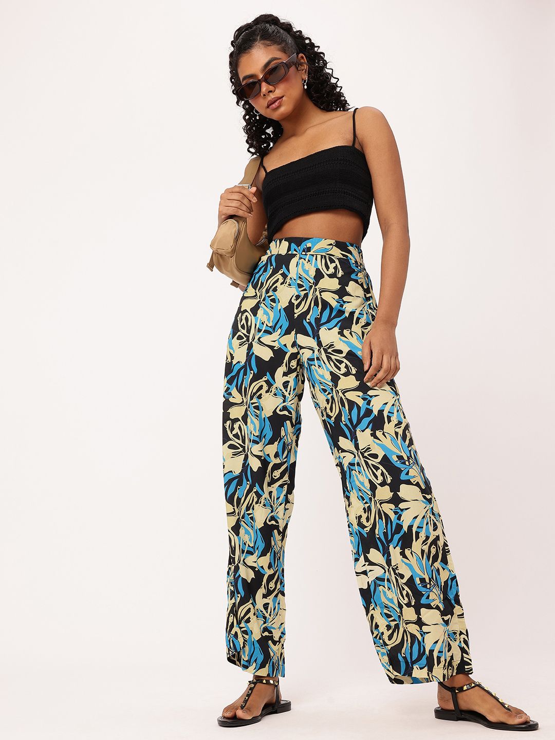 DressBerry Women All Over The Place Mighty Florals Wide Leg Flared Trousers