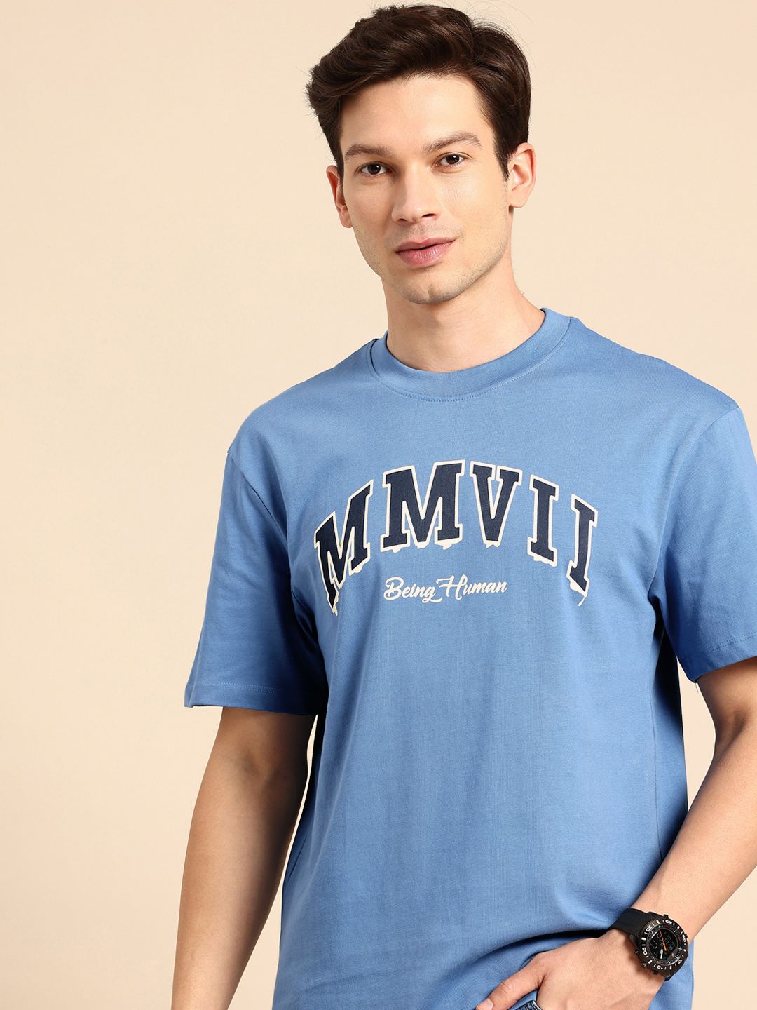 Being Human Typography Printed Drop-Shoulder Sleeves Pure Cotton T-shirt