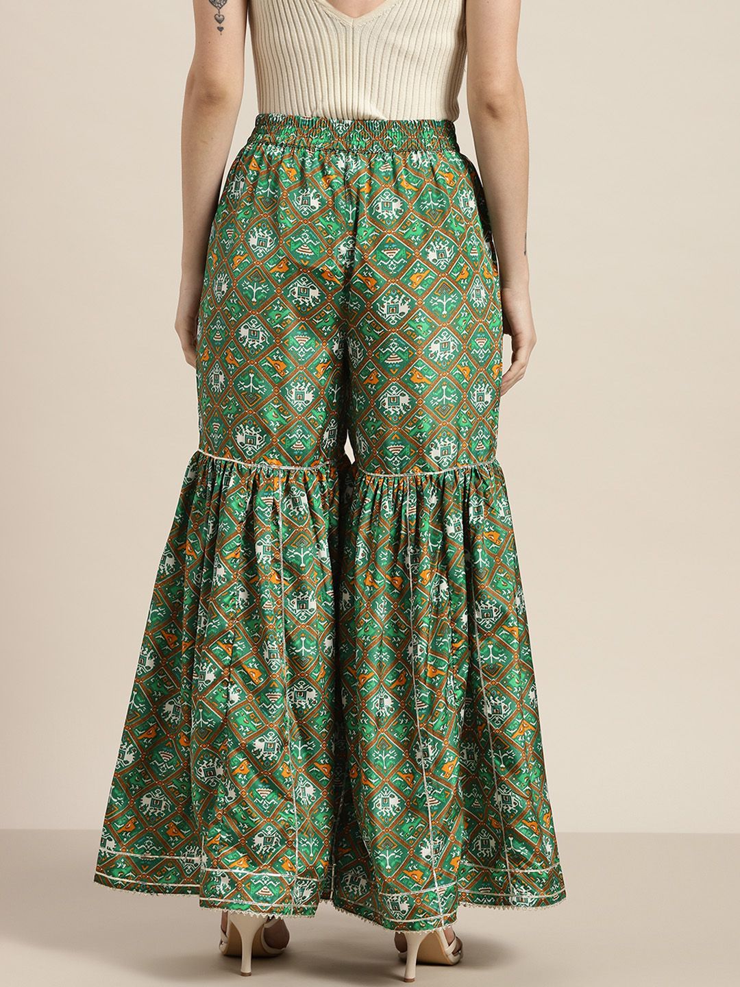 Shae by SASSAFRAS Women Green Floral Printed Flared Ethnic Palazzos