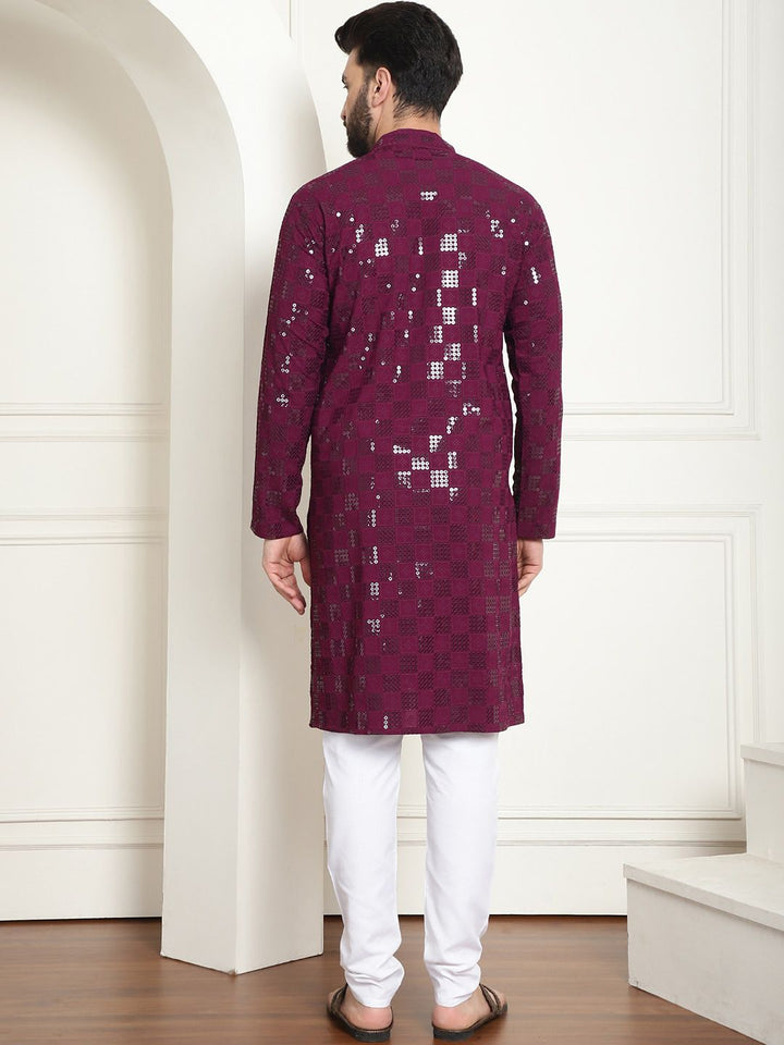 SOJANYA Kurta Kapas Tulen Sulam Geometrik dengan Churidar