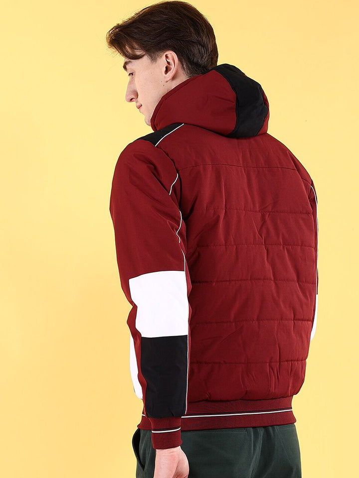The Indian Garage Co Men Colourblocked Bomber Jacket with Hood
