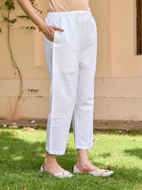 House of Chikankari Women White Cotton Solid Seluar