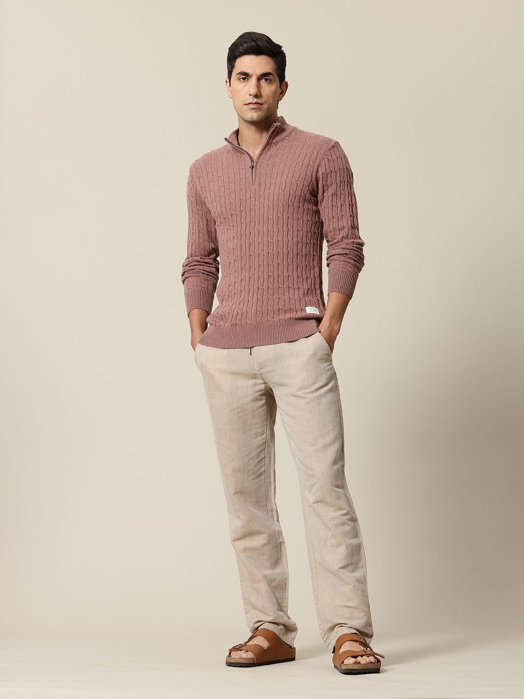 Mr Bowerbird Mock Collar Cable Knit Pullover Sweater