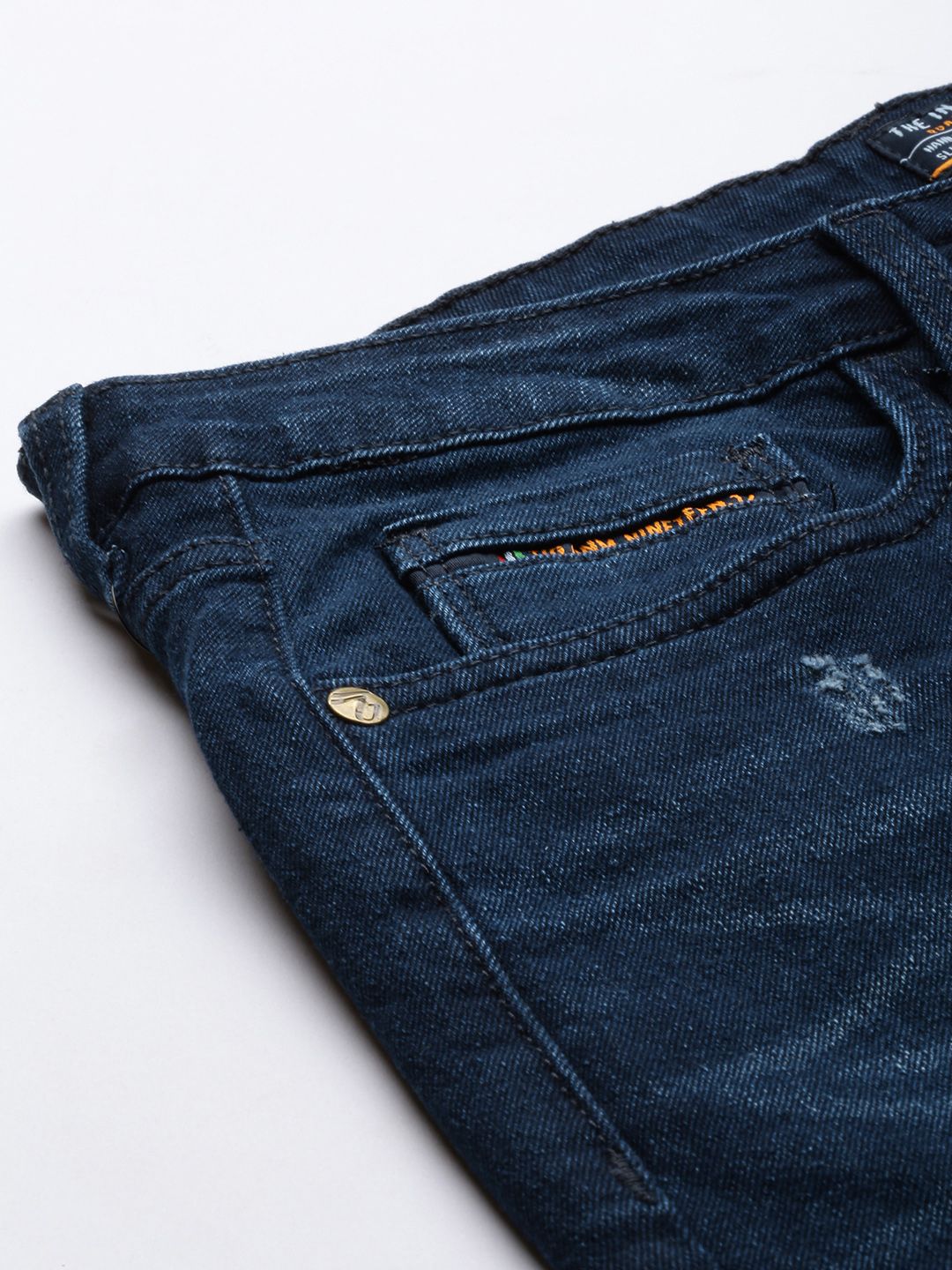 The Indian Garage Co Men Carrot Fit Low Distress Light Fade Stretchable Jeans