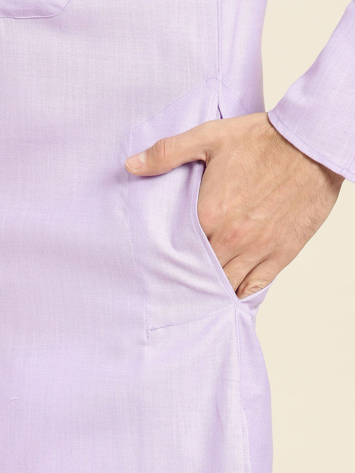SOJANYA Men Lavender Solid Straight Kurta