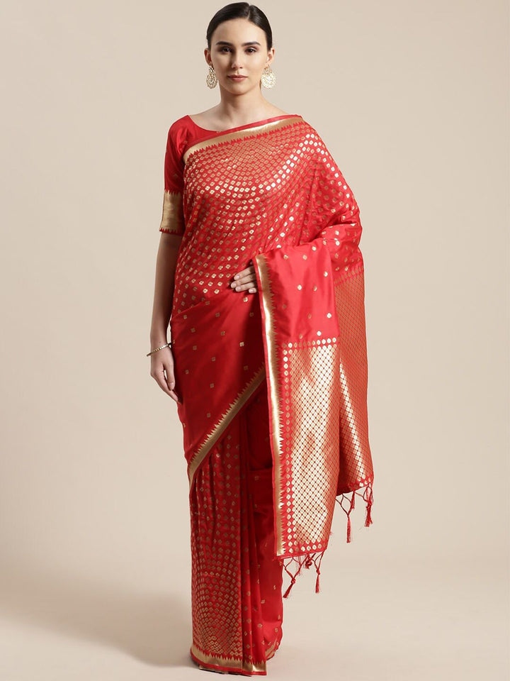 Saree mall Red & Gold-Toned Woven Design Silk Blend Sarees