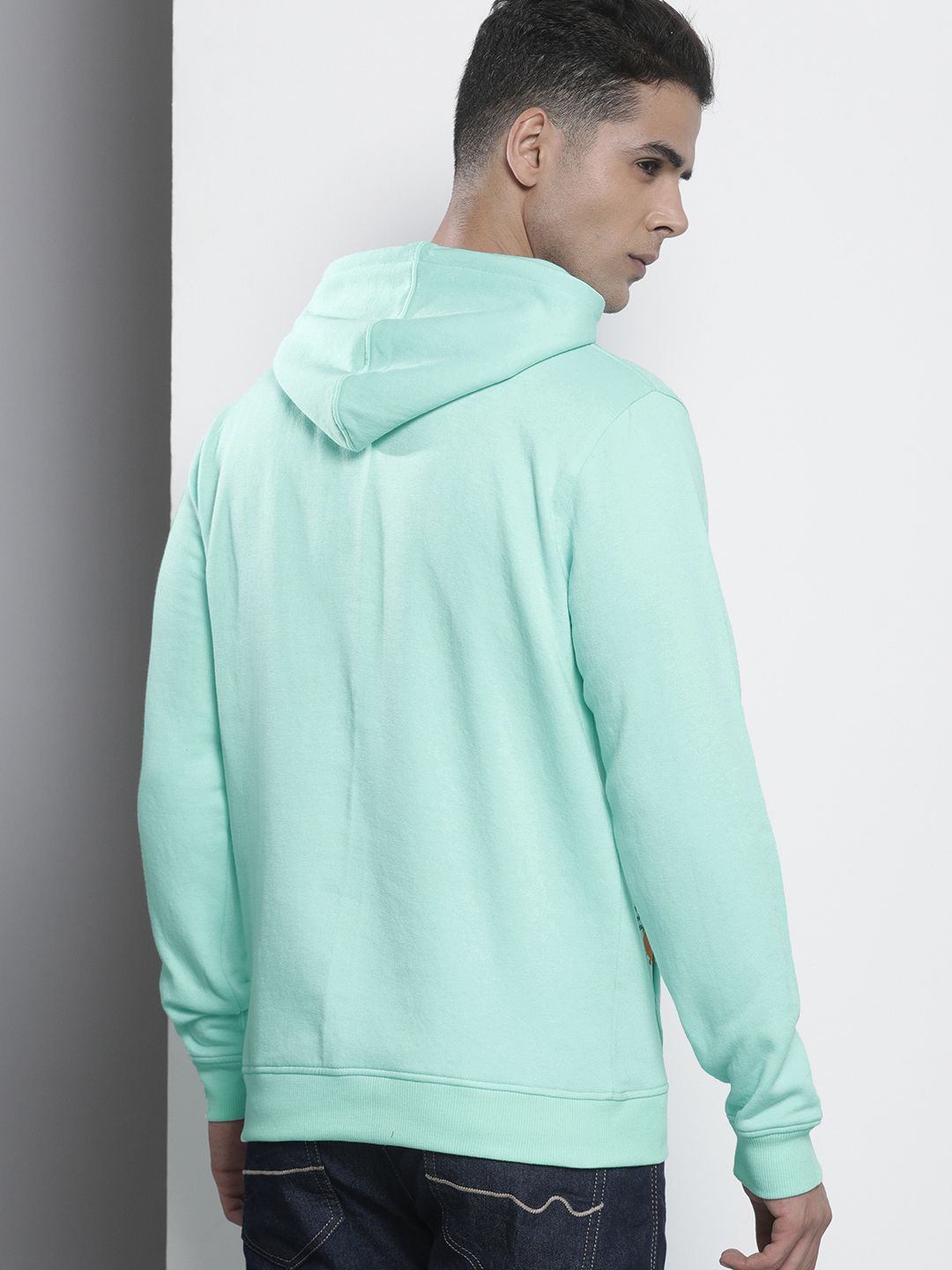 The Indian Garage Co Men Blue Printed Hooded Sweatshirt