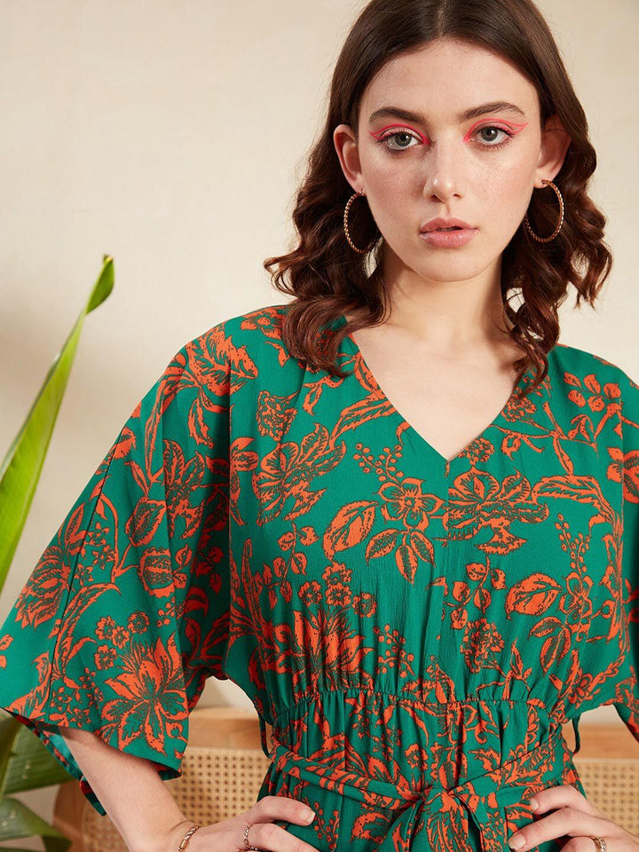 Berrylush Floral Printed Belted Playsuit