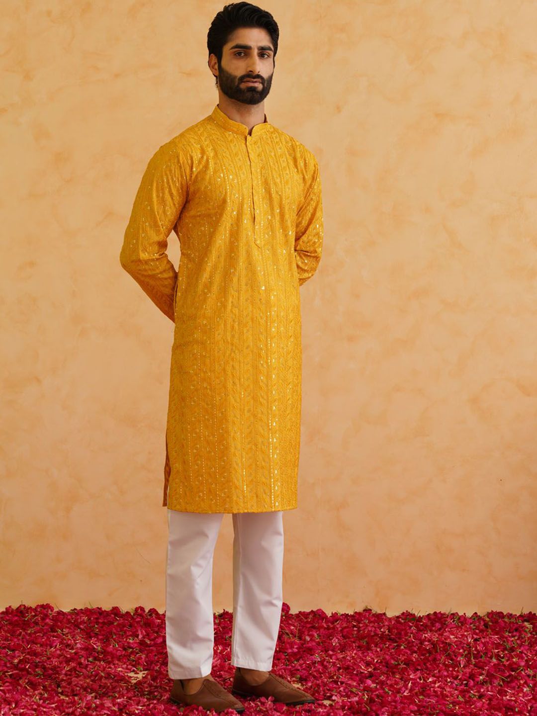 SOJANYA LUXE Motif Etnik Sulam Benang Kerja Kurta Sutera Kapas dengan Piyama