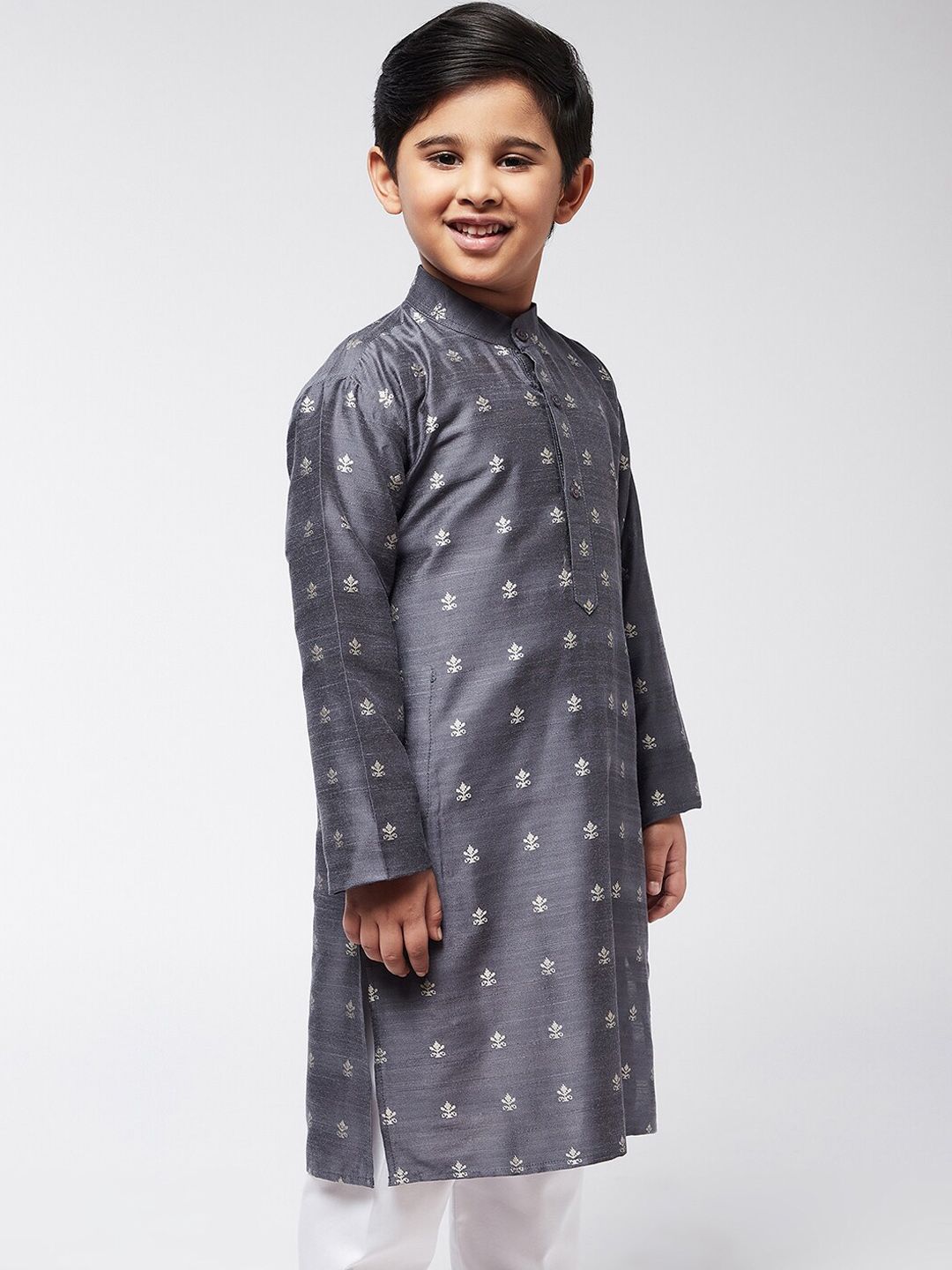 SOJANYA Boys Grey Printed Thread Work Kurta