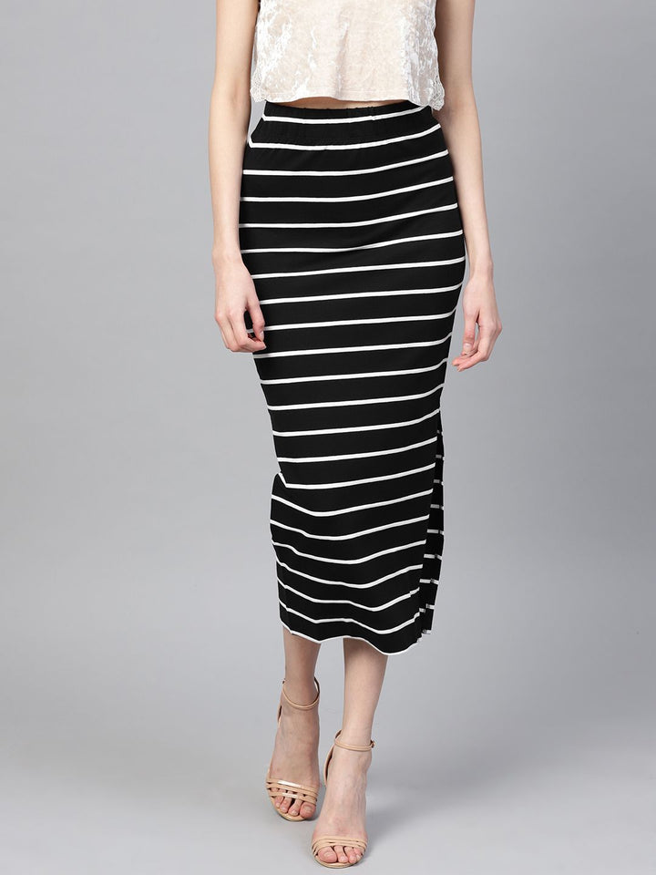 SASSAFRAS Black & White Striped Pencil Skirt