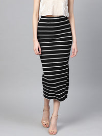 SASSAFRAS Black & White Striped Pencil Skirt