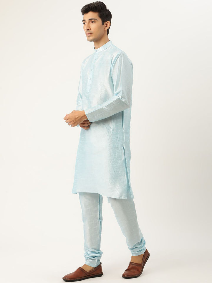 SOJANYA Men Blue Solid Kurta Set With Ethnic Motifs Nehru Jacket