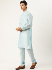 SOJANYA Set Kurta Solid Lelaki Biru Bermotifkan Etnik Jaket Nehru