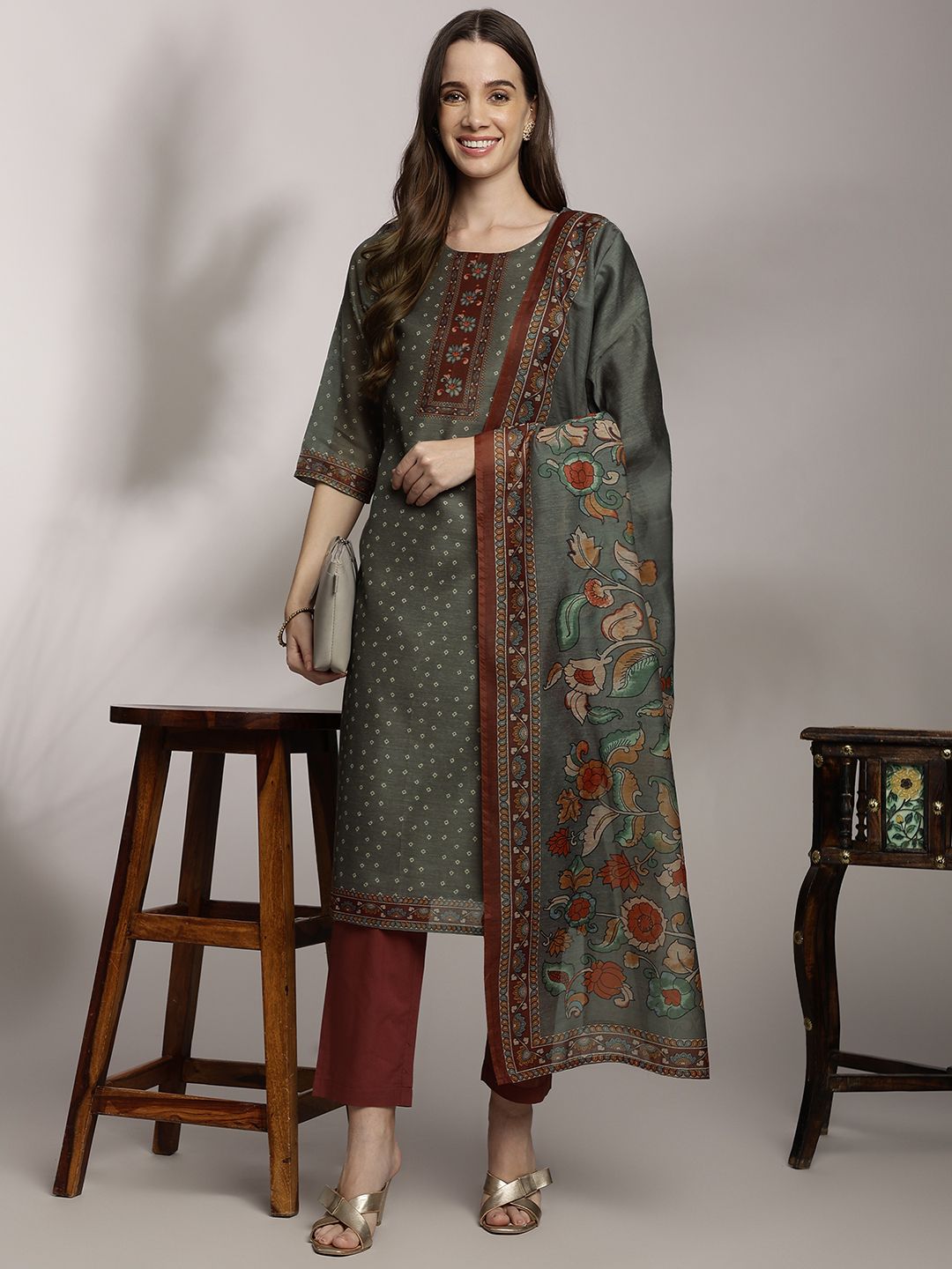 Anouk Women Ethnic Motifs Printed Kurta with Trousers & Dupatta
