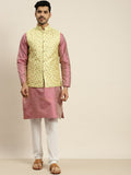 SOJANYA Ethnic Motifs Woven Design Mandarin Collar Kurta With Pyjamas & Nehru Jacket