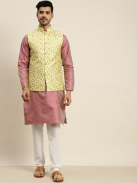 SOJANYA Ethnic Motifs Woven Design Mandarin Collar Kurta With Pyjamas & Nehru Jacket