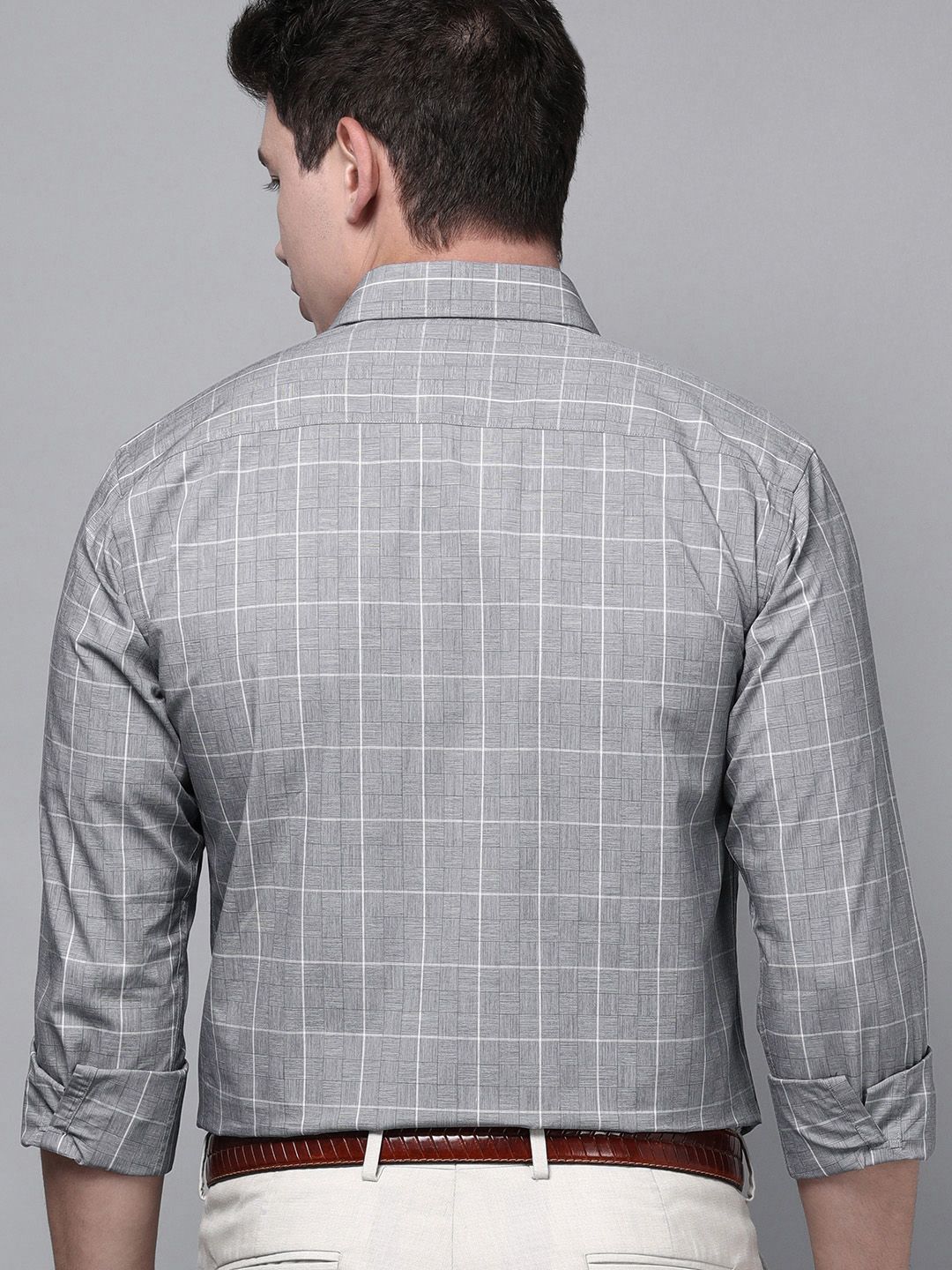 Park Avenue Men Grey Slim Fit Checked Pure Cotton Formal Shirt