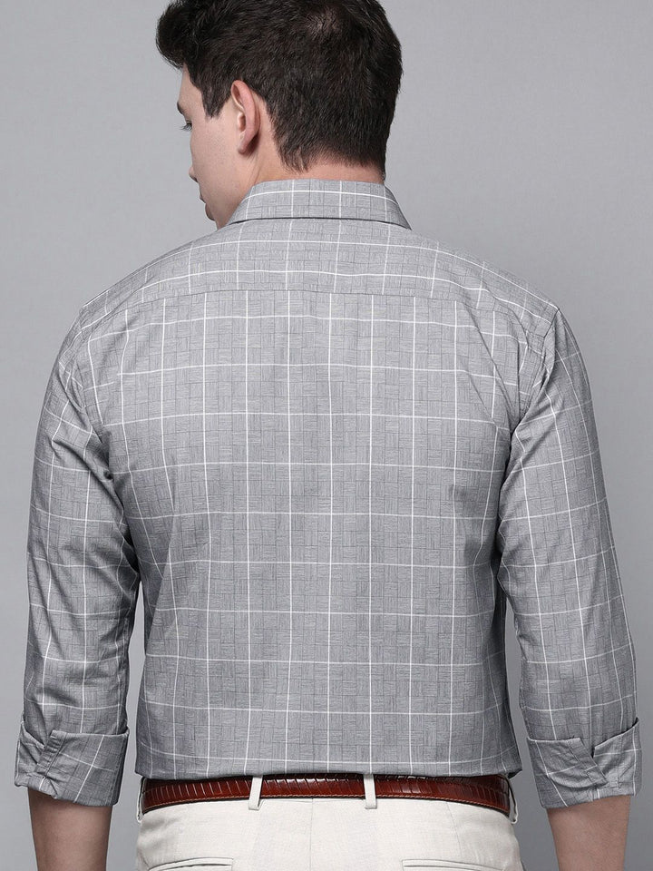 Park Avenue Men Grey Slim Fit Checked Pure Cotton Formal Shirt