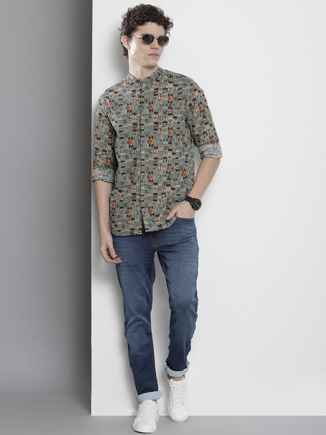 The Indian Garage Co Men Green & Red Printed Cotton Casual Shirt