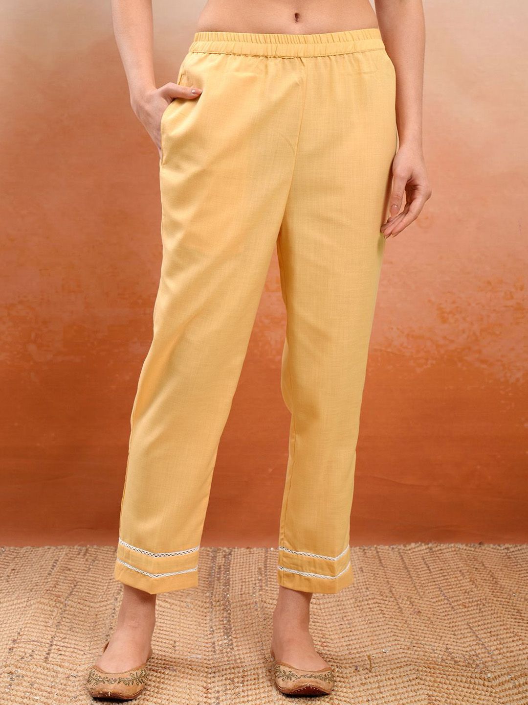 Vishudh Orange Floral Printed V-Neck Pure Cotton Straight Kurta With Trousers & Dupatta