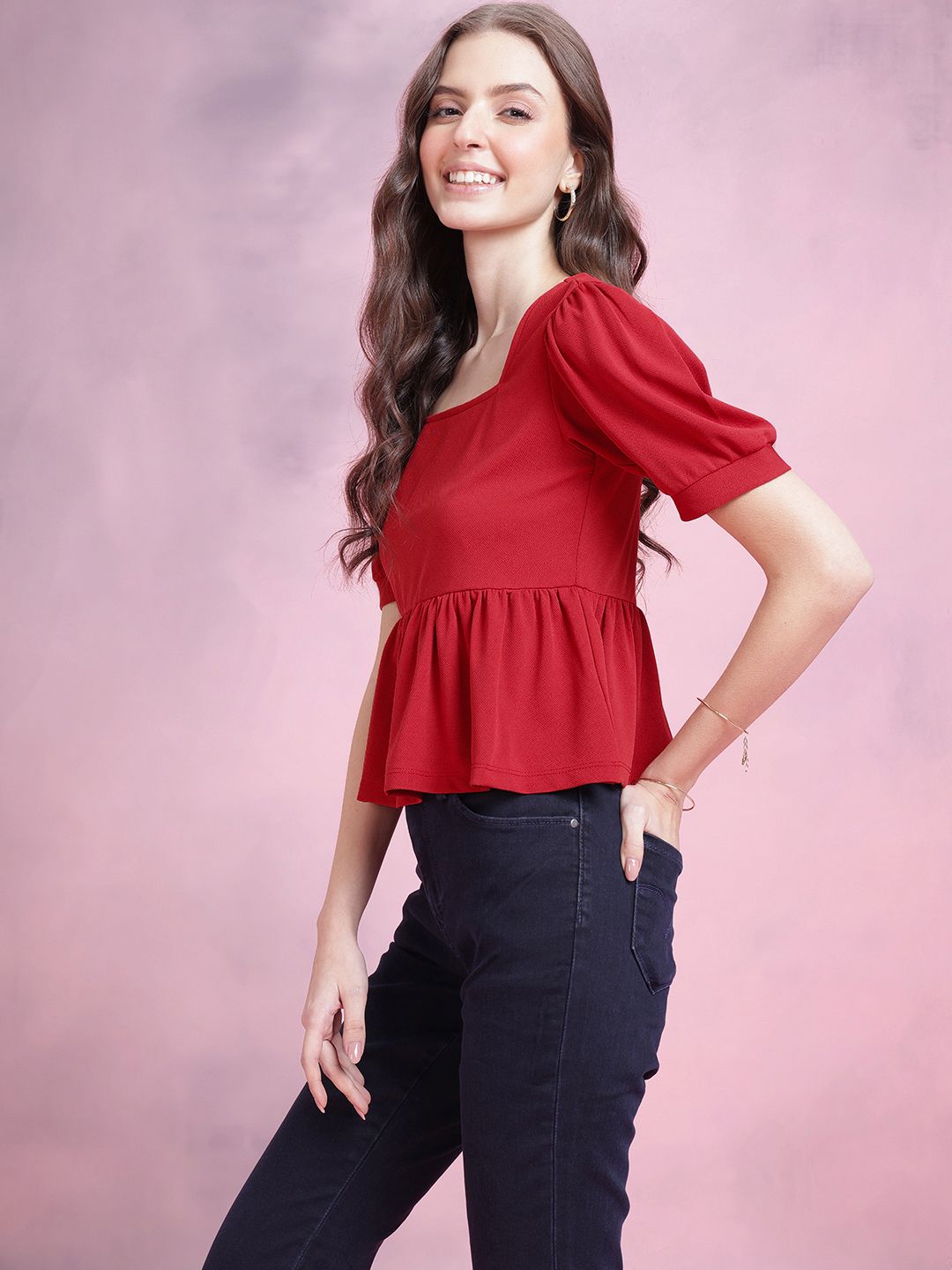 DressBerry Puff Sleeve Peplum Top