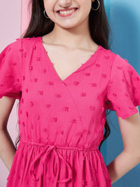 pspeaches Girls Self Design V-Neck Flutter Sleeve Georgette Fit & Flare Dress