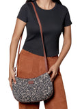 ZOUK Black Floral Printed Half Moon Sling Bag