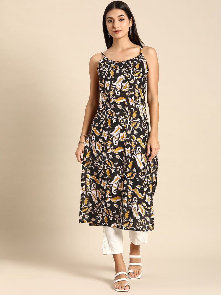 Anouk Women Black & White Ethnic Motifs Printed Pure Cotton Kurta