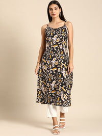 Anouk Women Black & White Ethnic Motifs Printed Pure Cotton Kurta