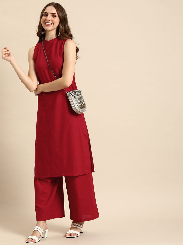 Anouk Women Solid Round Neck Pure Cotton Kurta
