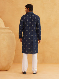 SOJANYA Kurta Lurus Sutera Kapas Sulam Geometrik Dengan Churidar