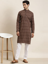 SOJANYA Men Brown & Cream-Coloured Ethnic Motifs Printed Kurta